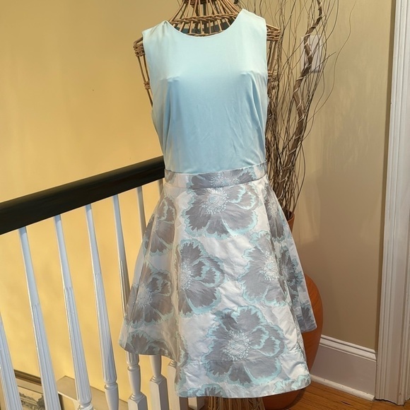 Aidan Mattox silver gray and blue dress - Picture 1 of 9